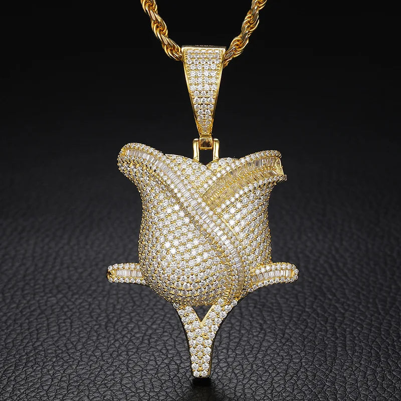 VVS D Moissanite Rose Flower Pendant Necklace 925 Sterling Silver Romantic Full Diamond Rose Choker Necklace for Men Women