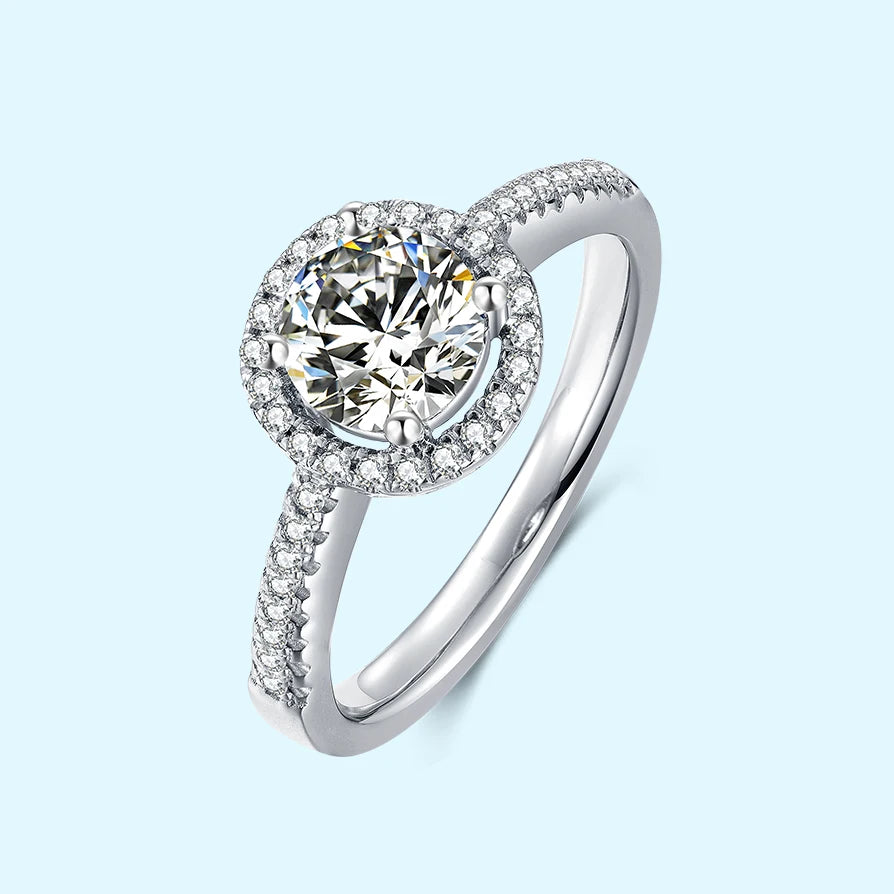 925 Silver Jewelry Classic halo Ring D Color VVS Clarity 1.0ct Engagement Ring Moissanite Diamond Wedding Ring