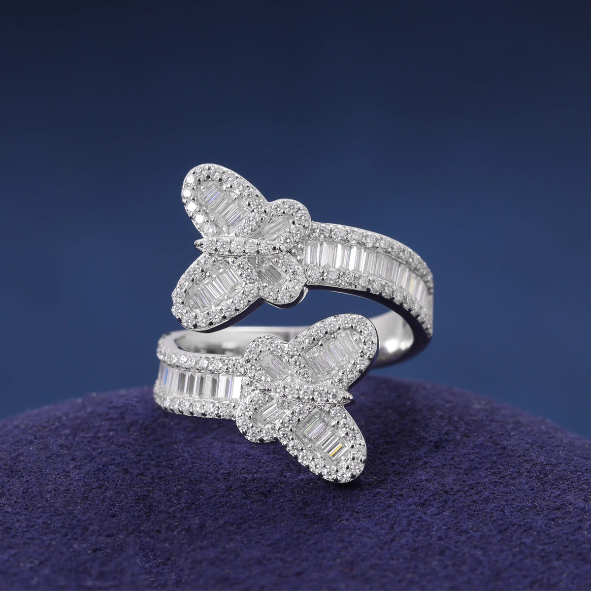 Trendy Wedding Jewelry Gift 925 Sterling Silver VVS D Moissanite Baguette Butterfly Ring Luxury Adjustable Accessories Jewelry