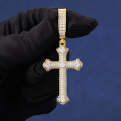 Ice Stone Thorns Cross Moissanite Pendant Necklace