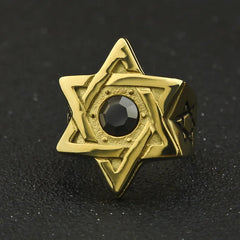 Brazilian American Mexico Hot Unisex Hip hop Five Star Pentacle gold ring black stone Durability no fade cheap men ring jewelry