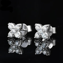 Ice Stone Four Leaf Cross Moissanite Silver Earrings