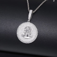 Ice Stone Hip Hop 925 Silver Moissanite Jesus Head Iced Circle Pendant