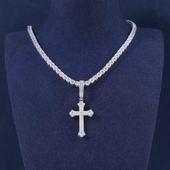 Ice Stone Thorns Cross Moissanite Pendant Necklace
