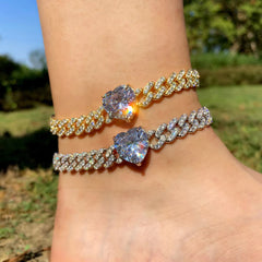 Ice Stone 8mm Pink Cuban Chain CZ Bling Hip Hop Butterfly Anklet Jewelry