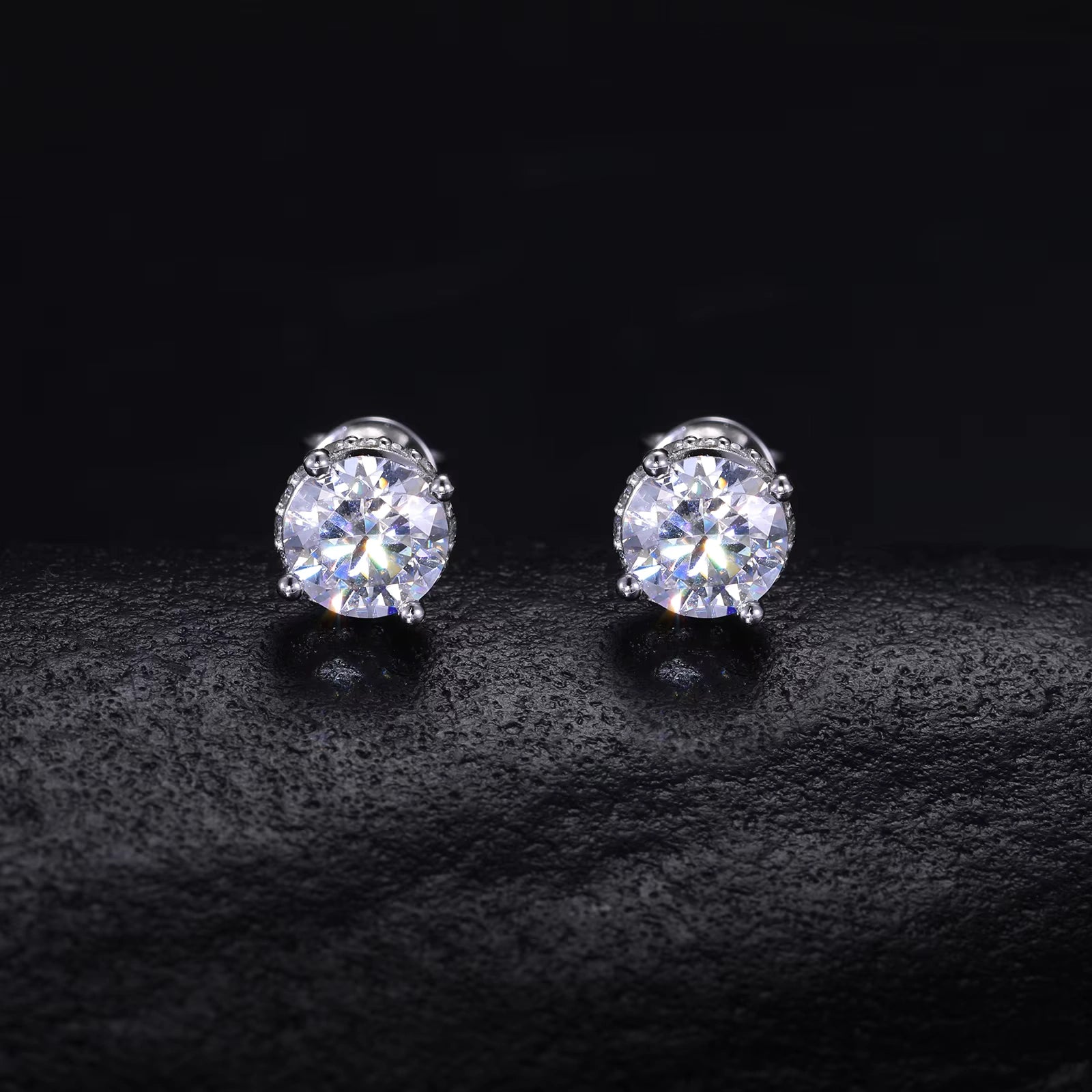 Ice Stone Ready to Ship Round Brilliant Cut VVS Moissanite Stud Earrings