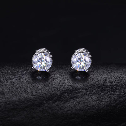 Ice Stone Ready to Ship Round Brilliant Cut VVS Moissanite Stud Earrings