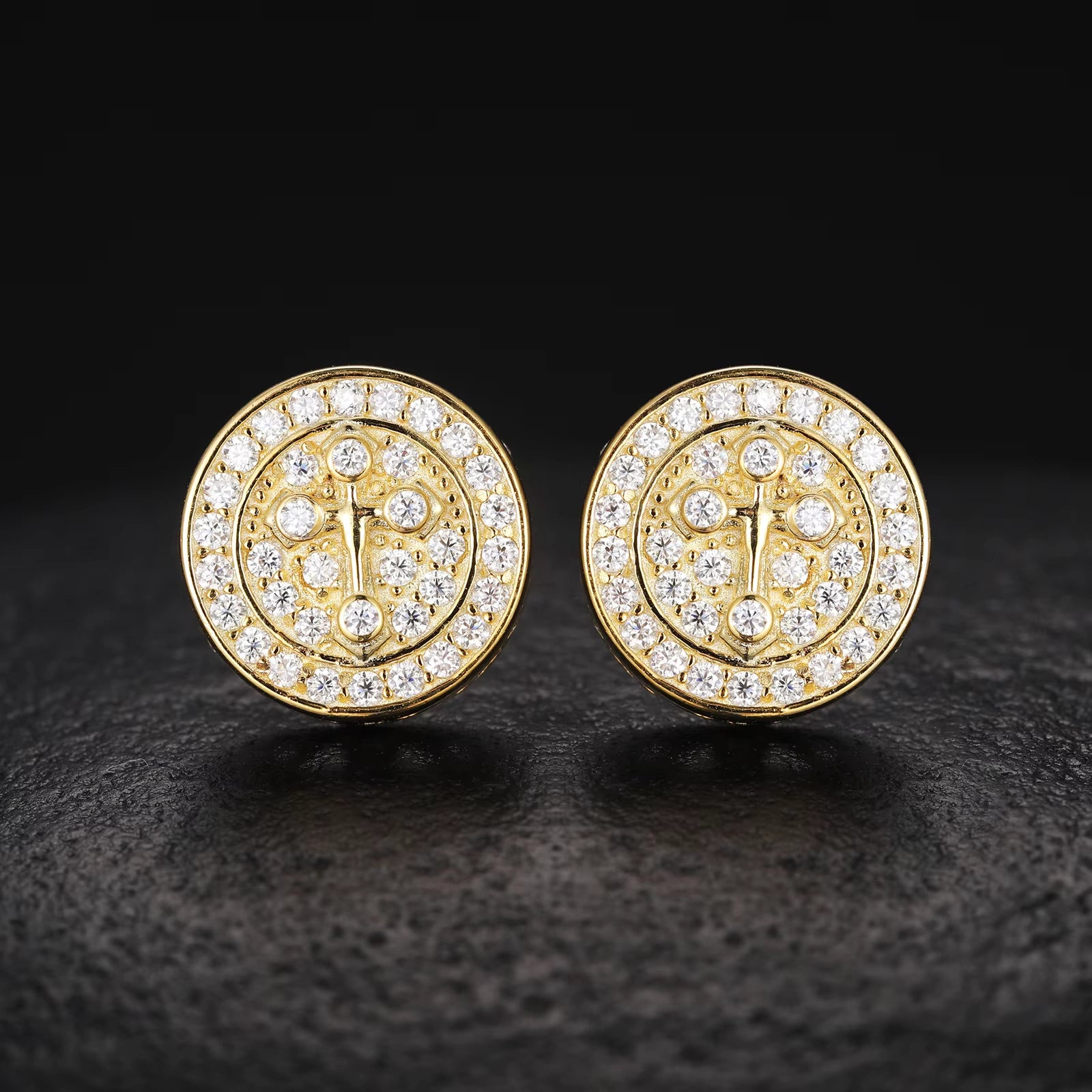 Iced Out Circle Shape VVS Moissanite Cross Stud Earrings 925 Sterling Silver Luxury Pass Diamond Tester Earrings