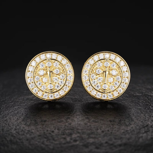 Iced Out Circle Shape VVS Moissanite Cross Stud Earrings 925 Sterling Silver Luxury Pass Diamond Tester Earrings