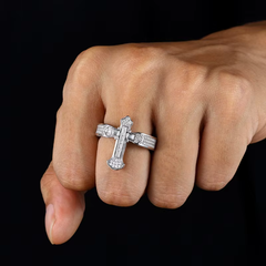 Ice Stone Moissanite Baguette Silver Cross Ring