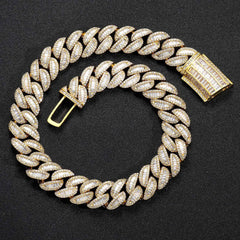 Iced Out 18mm Big Baguette Cuban Chain 5A Cubic Zircon Safty Clasp INS Hot Sale Miami Cuban Link Chain Hip Hop Jewelry