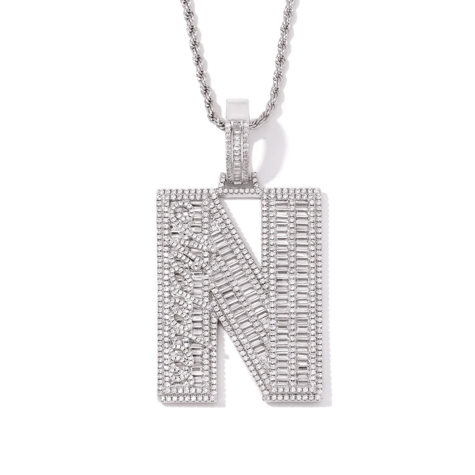 Hip Hop Initial Letter Pendant Custom Mini Letter Necklace Bling CZ Customized Baguette Letter Pendant