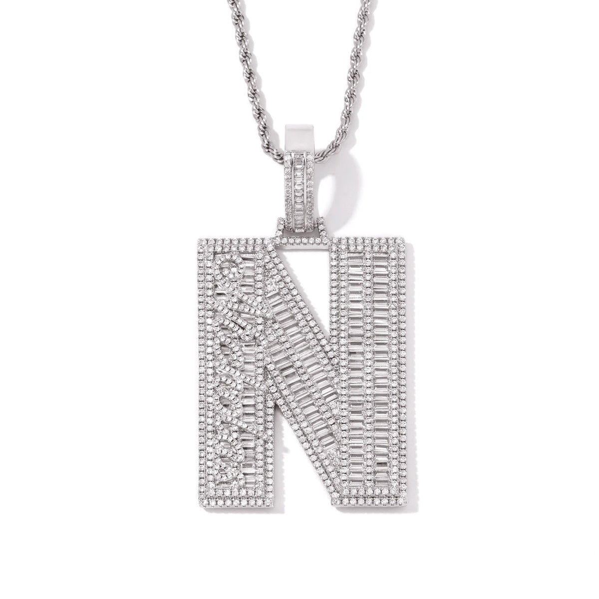 Hip Hop Initial Letter Pendant Custom Mini Letter Necklace Bling CZ Customized Baguette Letter Pendant