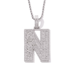 Hip Hop Initial Letter Pendant Custom Mini Letter Necklace Bling CZ Customized Baguette Letter Pendant