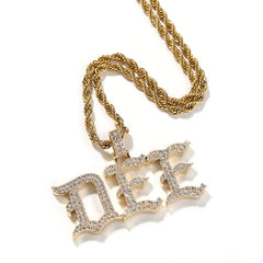 Top Icy Iced Out Vintage Old English Letter Necklace Personalised Name Two Rows CZ Retro Name Pendant for Men and Women