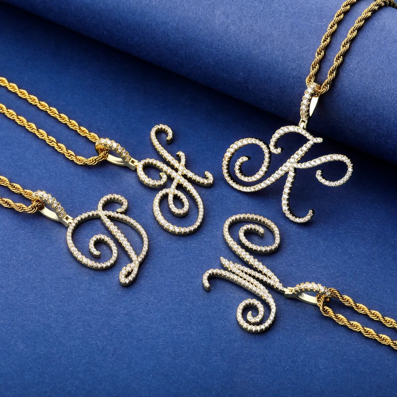 Custom name Cursive letter Necklaces & Pendant Gold Silver Charm Men's Women Fashion Hip Hop Rock Jewelry With Rope chain