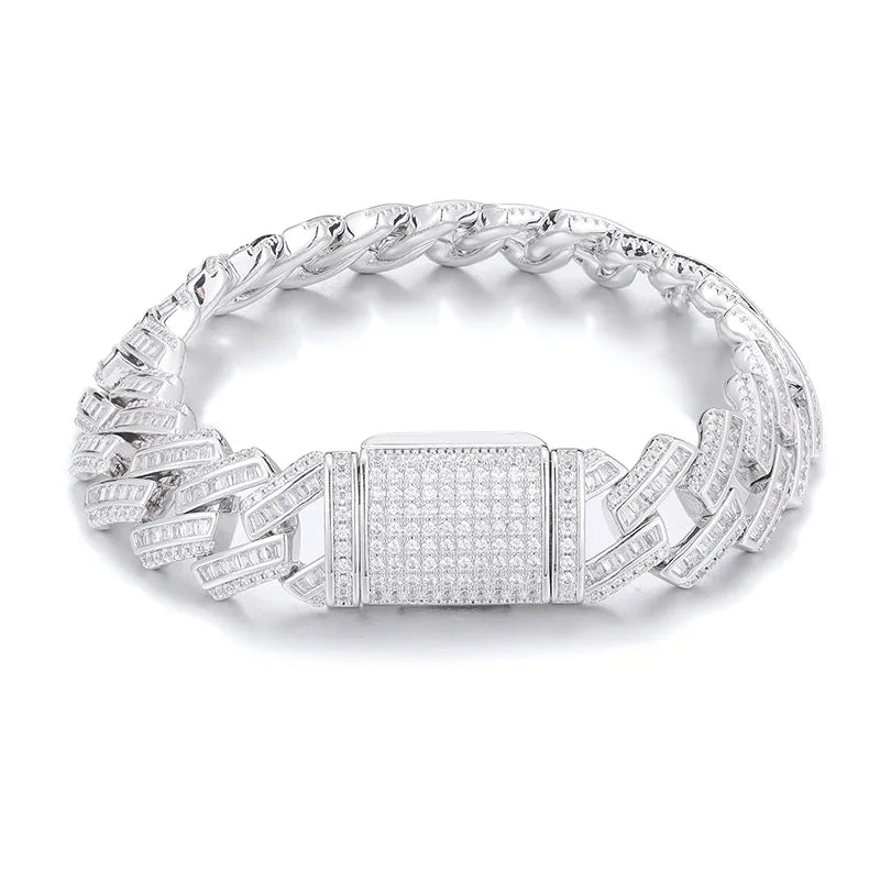 Top Icy 16mm Hip Hop Style Square+Round Diamond Baguette Necklace Gold Plated AAA Cubic Zircon Iced Out Cuban Bracelet