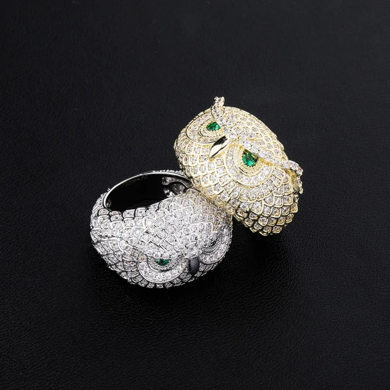 Ice Stone Drop Shipping Owl Hip Hop 14K Gold Plated Ring