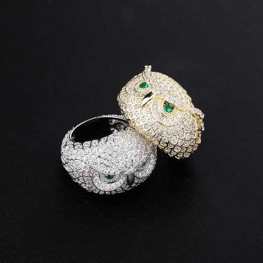 Ice Stone Drop Shipping Owl Hip Hop 14K Gold Plated Ring