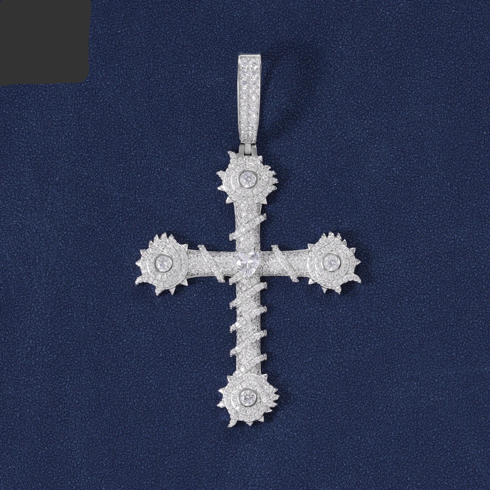 Trendy Christian VVS D Moissanite Diamond Pendant Necklace 925 Sterling Silver Jewelry Thorns Cross Pendant Necklace