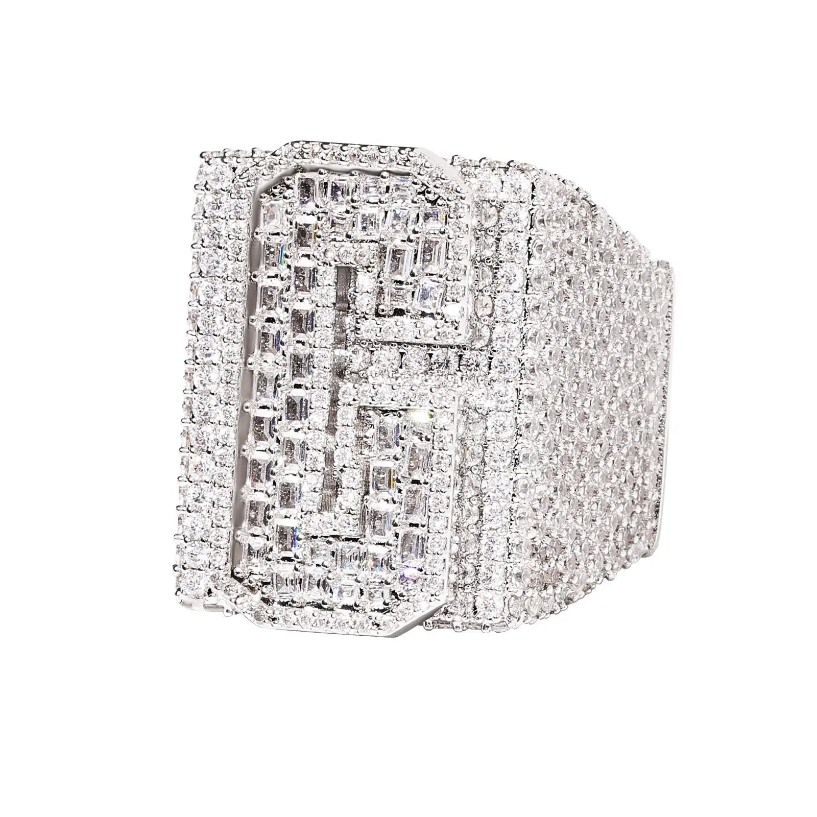 Luxury Square Custom Number Letter Brass With 18K Gold Plated Men Rings Full 5A Zircon Diamond Hip Hop Single Letter Ring