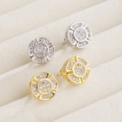 Ice Stone Hot Selling Zircon Fanshaped Round Circle Stud Earrings