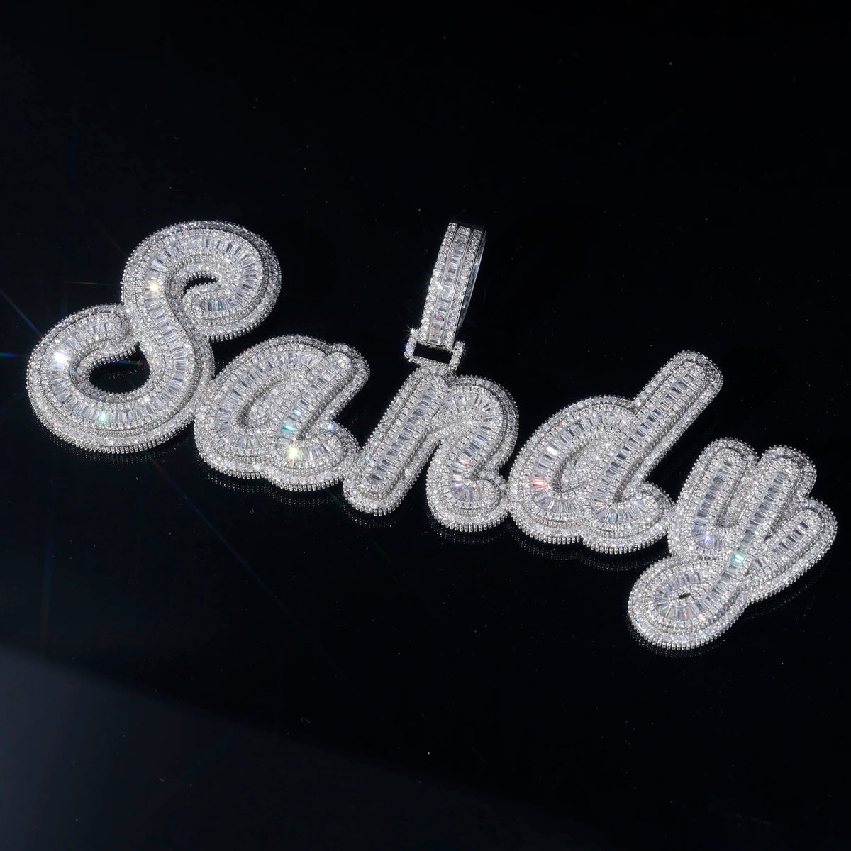 Luxury Jewelry Double Layer Cursive Letter Diamond Pendant Necklace Iced Out Jewelry Custom Name Necklace