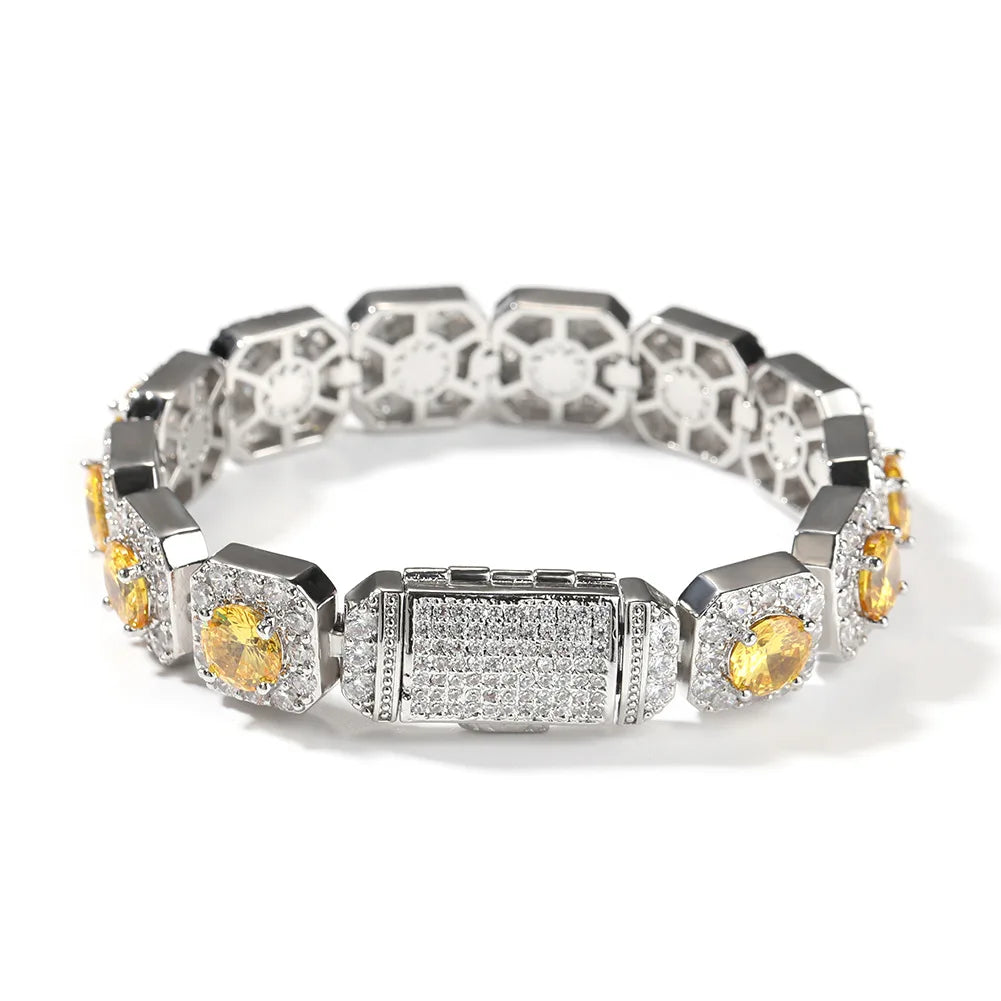 Top Icy Hip Hop Luxurious Iced Out Fine Jewelry Baguette Diamond Bracelets Colorful Shining CZ Bangles 18K Gold Plated Women