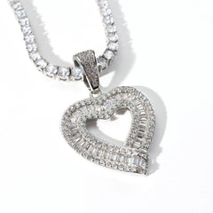 Top ICY Fashion Hip Hop Baguette Heart Pendants for Necklace Couples Men and Women love Romantic iced out pendant necklace