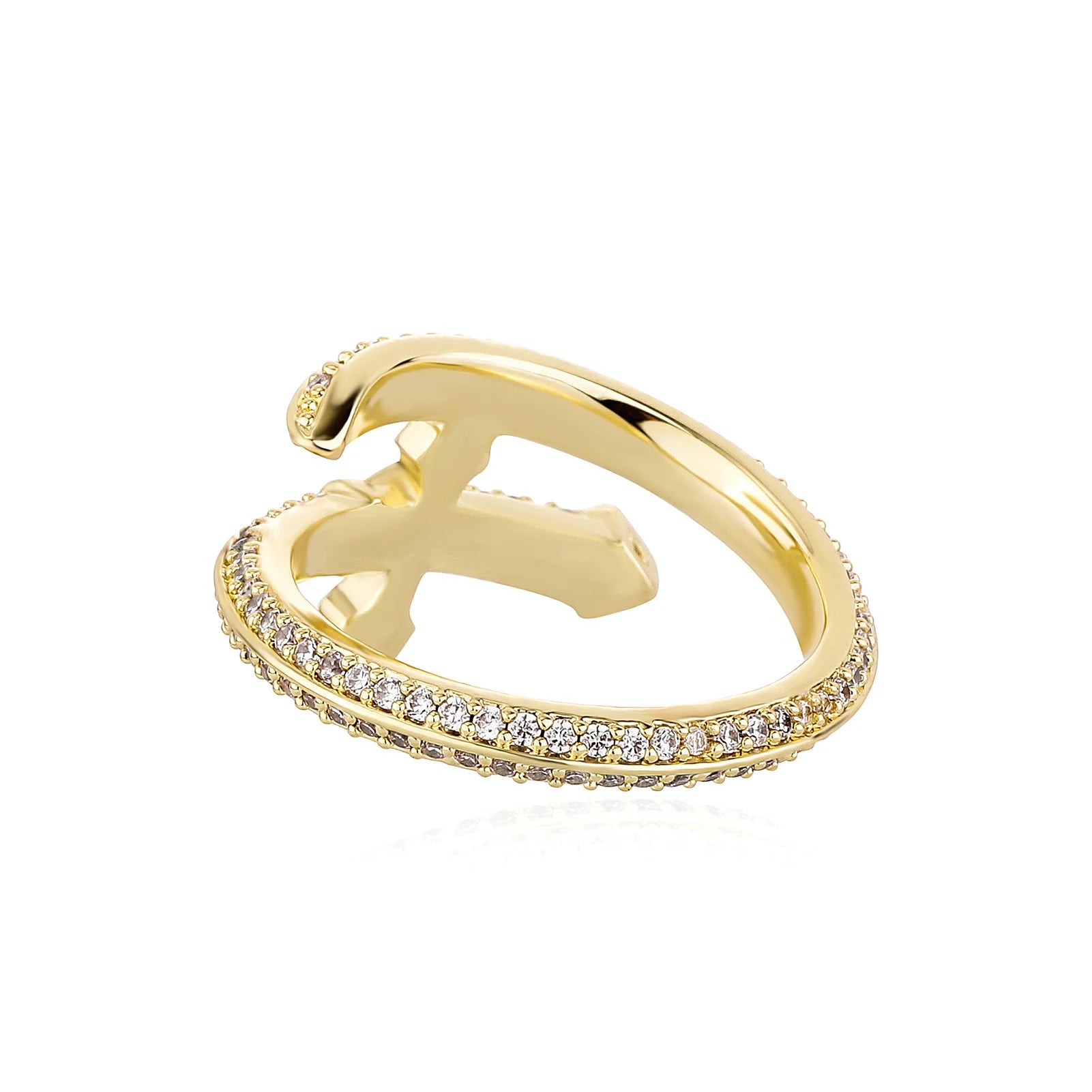 TOP ICY Iced Out Ring Brass Gold Plated AAA Cubic Zirconia Bling Jewelry Sword of Justice Ring for Men Women