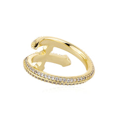 TOP ICY Iced Out Ring Brass Gold Plated AAA Cubic Zirconia Bling Jewelry Sword of Justice Ring for Men Women