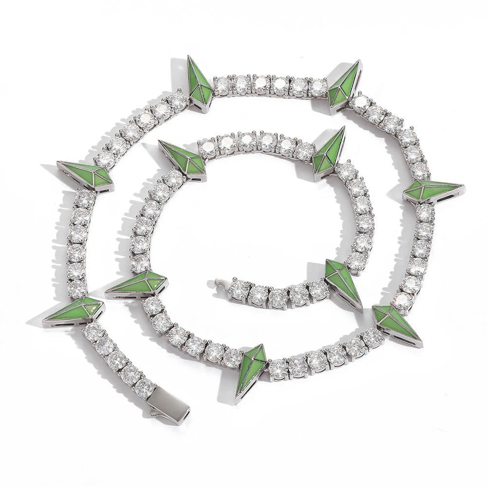 Top Icy 5mm AAA Cubic Zirconia Tennis Chain Spring Clasp Luxury Man Hip Hop Necklace Bling Multicolor Spike Tennis Necklace