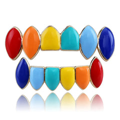 Hip Hop Rainbow Fangs Teeth Grillz Top&Bottom Gold Silver Grills Dental Halloween Vampire Teeth Grillz Set Gifts