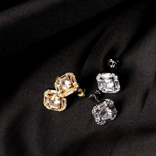 Ice Stone Baguette Diamond Stud Iced Out 18K Gold Earrings