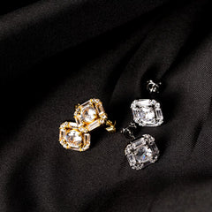 Ice Stone Baguette Diamond Stud Iced Out 18K Gold Earrings