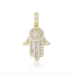 14K white rhodium plated 925 sterling silver hamsa hand necklace pendant hip hop jewelry iced out hand pendant necklace