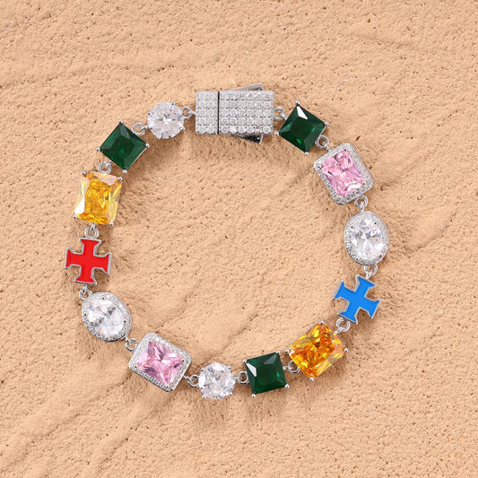 Ice Stone 2025 Hot Vintage Colorful Cross Gemstone Zircon Bracelet