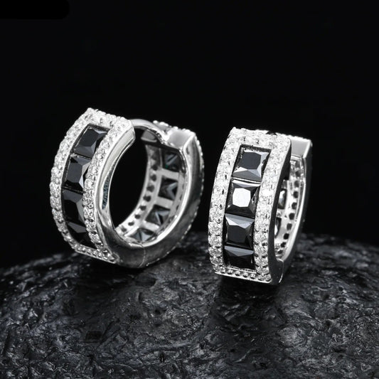 925 Sterling Silver Black Moissanite Diamond Hot Selling Trendy Round Earring Classic Geometric Design Engagement Party Gift