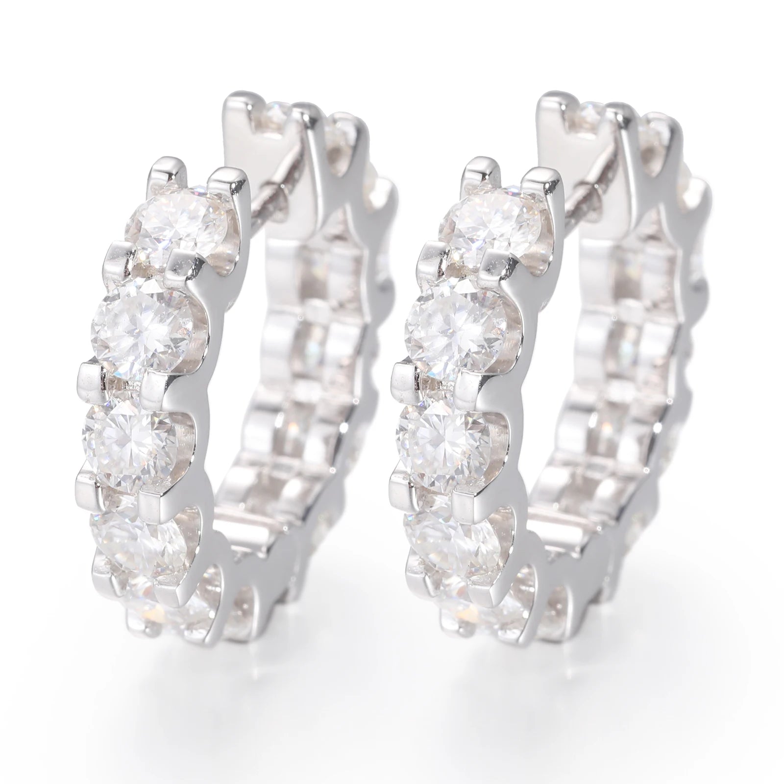 Pass Diamond Tester Luxury 4mm VVS Moissanite Huggie Hoop Earrings Non Tarnish 925 Sterling Silver Circle Earrings