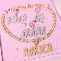 TOP ICY New Double layers Overlapping Brush Font iced out custom Name Pendant personalized Letter CZ custom necklace jewelry