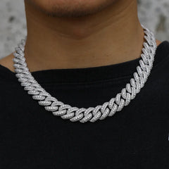 Ice Stone 15mm 3-Row Diamond Cuban Necklace