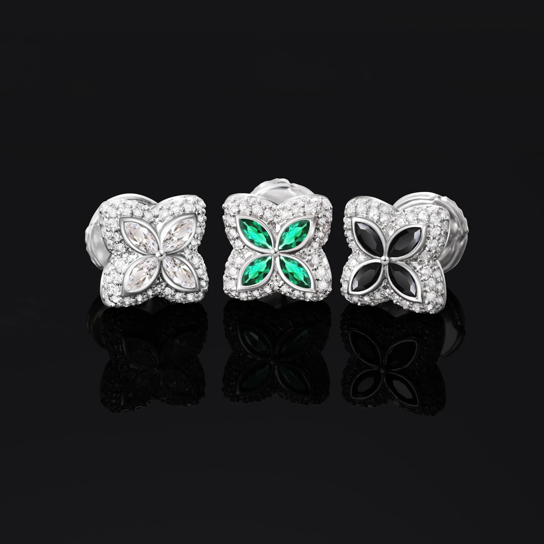 Ice Stone Luxury Green Four Leaf Clover 18k Gold Plated Earrings