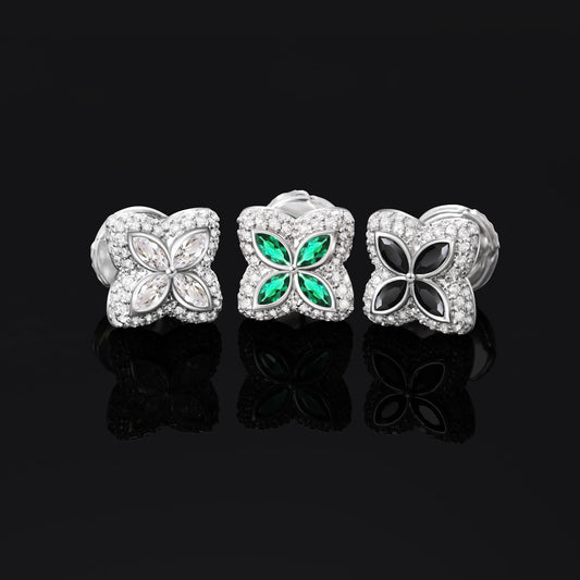 Ice Stone Luxury Green Four Leaf Clover 18k Gold Plated Earrings