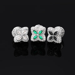 Ice Stone Luxury Green Four Leaf Clover 18k Gold Plated Earrings