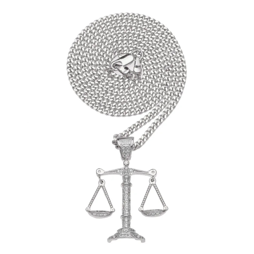 2019 American Hot Sale Newest Beauty Iced out hip hop Balance pendant unique design Artistic bling gold silver balance necklace