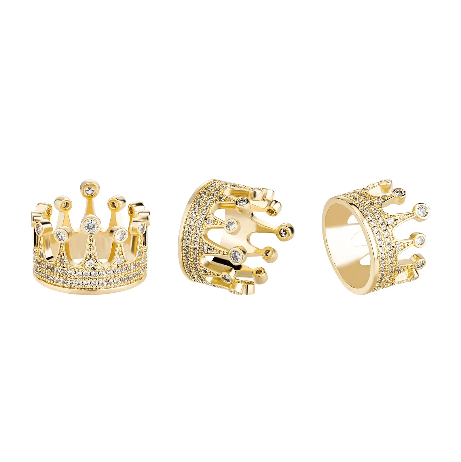 Unique Design Luxury Brass crown iced out fashion ring luxury cute queen crown women CZ gold plated party ring