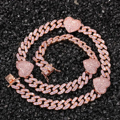 Ice Stone 8mm Heart Cuban Necklace Bracelet