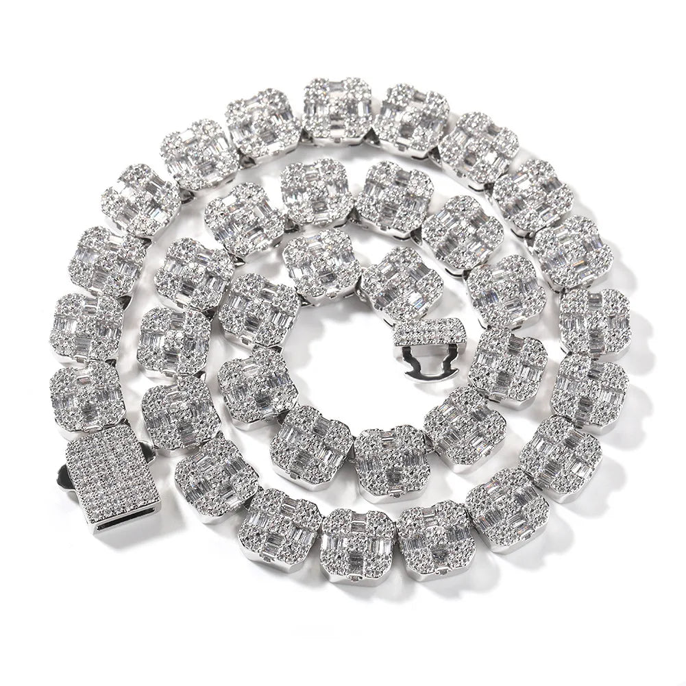 TOP ICY 12mm Iced out Baguette Tennis Link Chain Necklace Gold Plated Diamond Hip Hop for Gift with Zircon Main Stone