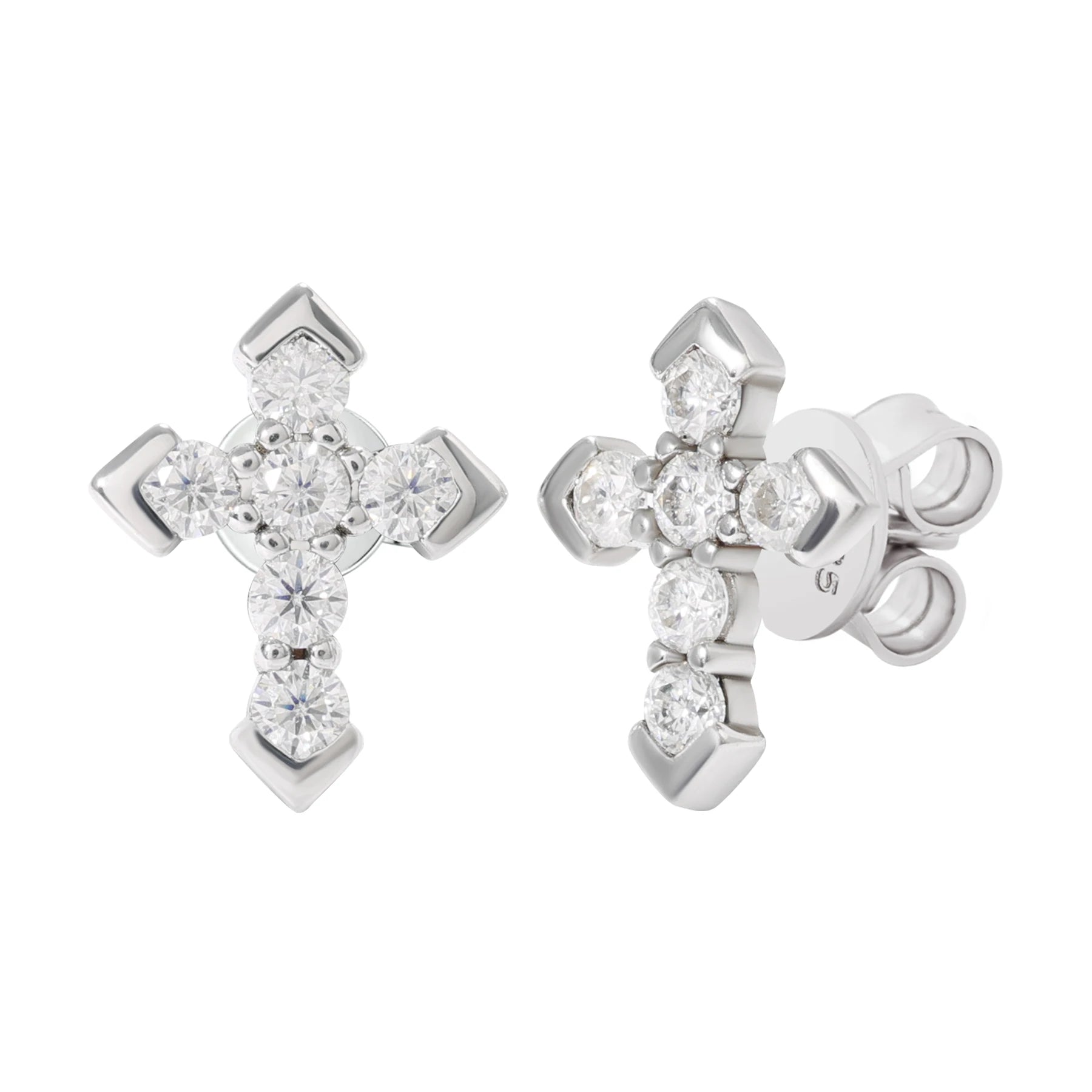 Bling Bling VVS D Moissanite Diamond Cross Earrings Hip Hop 925 Sterling Silver Jesus Cross Studs Earrings for Men Women
