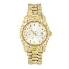 Ice Stone New Hip Hop Gold Plated Stainless Steel Quartz Watch